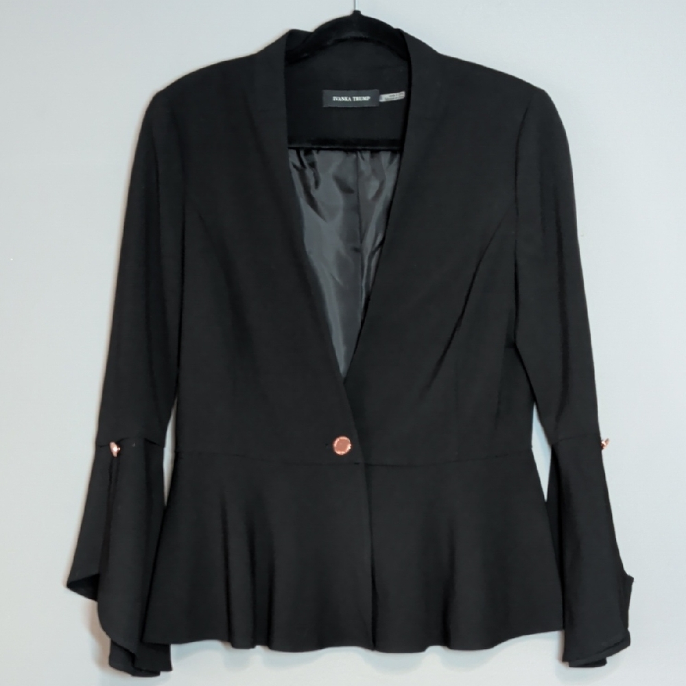 Ivanka Trump Blazer Bell Sleeve Peplum Black with Button Detail